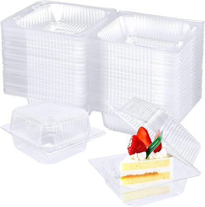 100 Pack Clear Plastic Square Hinged Food Clamshell Container,Disposable to Go Cake Slice Container,Clear Plastic Food Containers for Cookies,Desserts,Fruits,Salads,Sandwiches