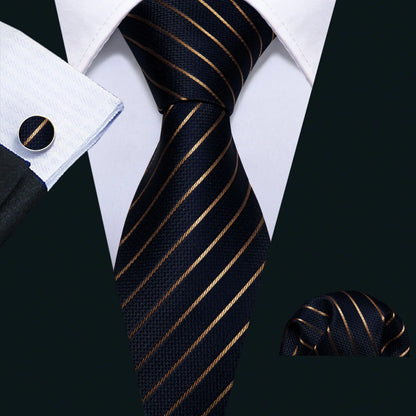 Black Geometric Tie Tie for Men Wedding Tie Party Necktie Handkerchief Cravat  Fashion Designer Tie Set LS-5225