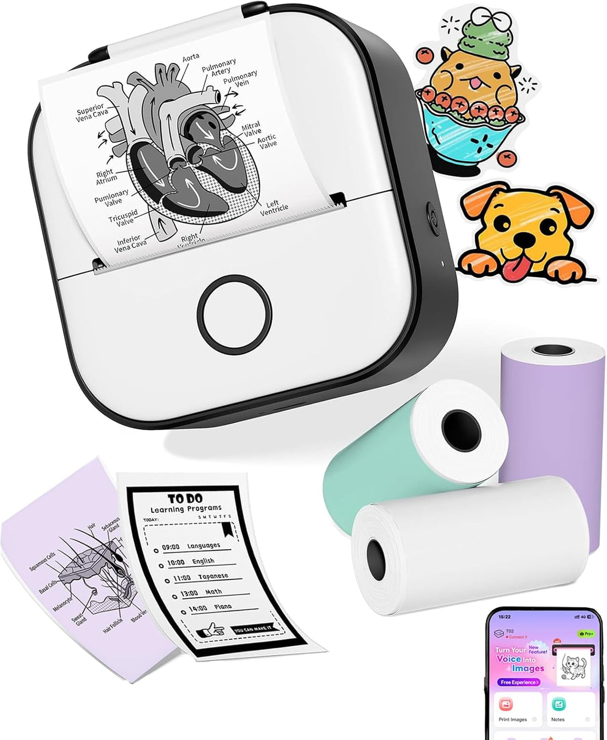 Mini Sticker Printer - New-Gen T02 Print Pods with 3 Rolls Paper