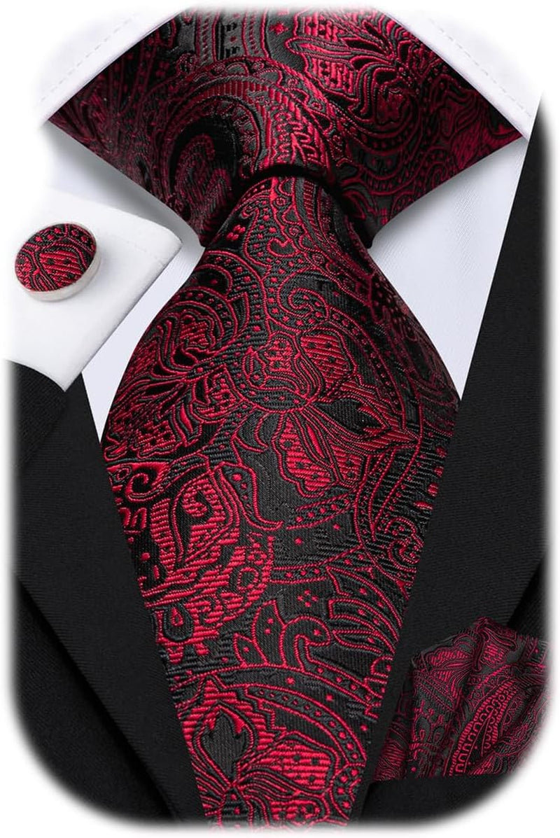 Men 63Inches Tie Set Extra Long Necktie Paisley Tie Pocket Suqare Cufflinks Big and Tall Men Tie