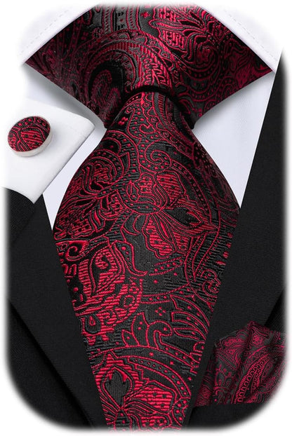Men 63Inches Tie Set Extra Long Necktie Paisley Tie Pocket Suqare Cufflinks Big and Tall Men Tie