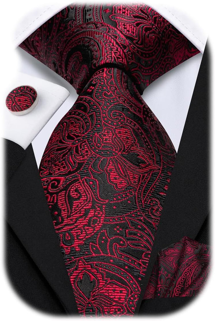 Men 63Inches Tie Set Extra Long Necktie Paisley Tie Pocket Suqare Cufflinks Big and Tall Men Tie