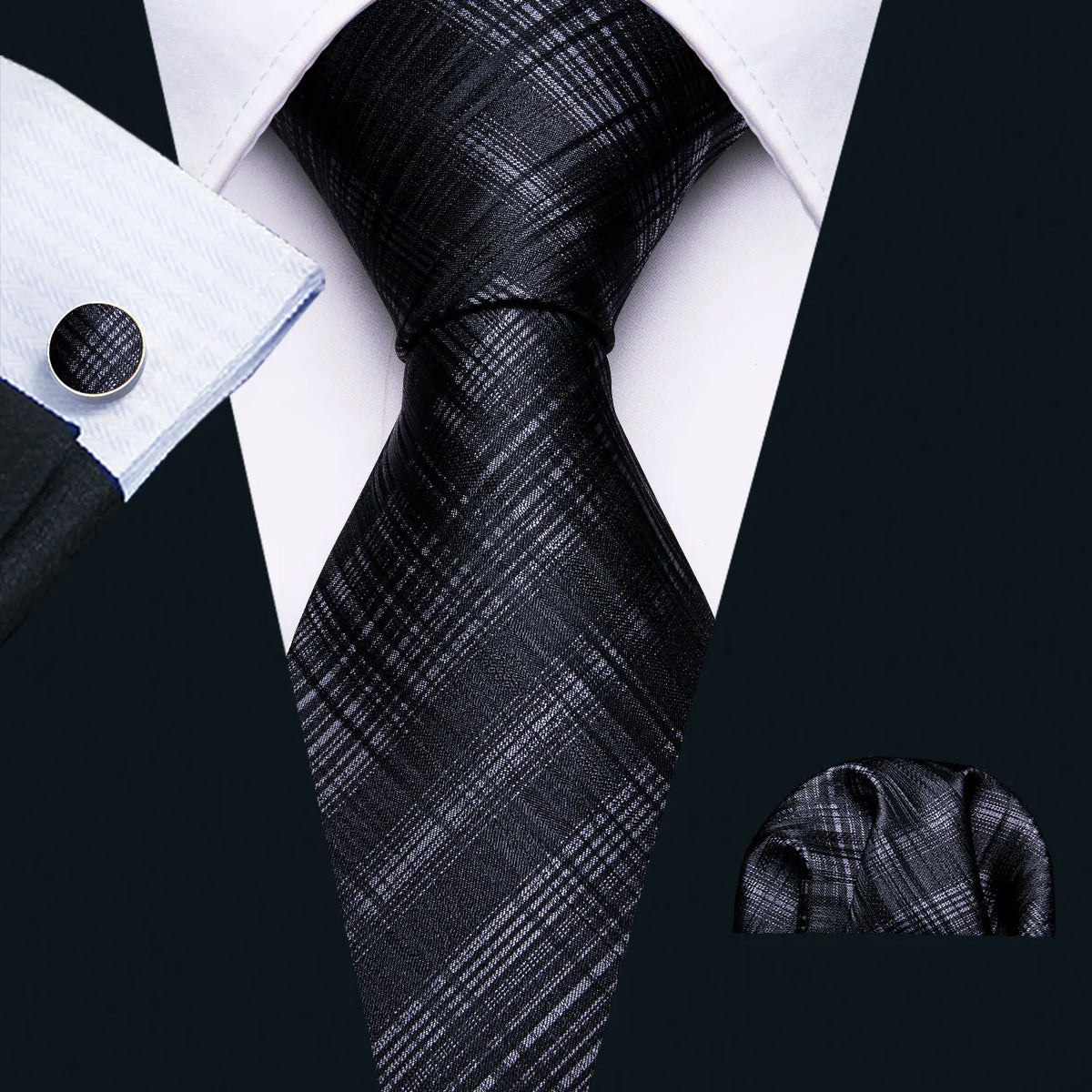 Black Geometric Tie Tie for Men Wedding Tie Party Necktie Handkerchief Cravat  Fashion Designer Tie Set LS-5225