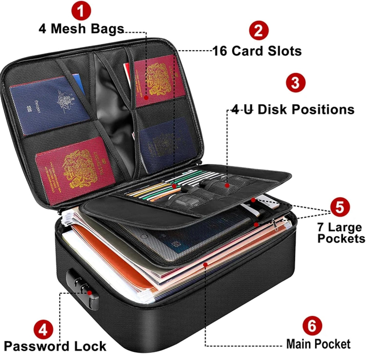Fireproof Document Bag, Large Size with 2000F Heat Insulated Color: Black