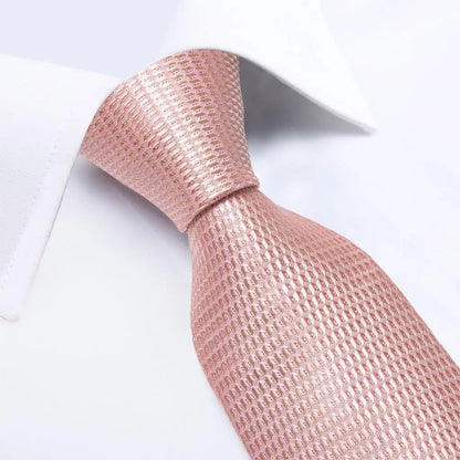 Dibangu Fashion Peach Pink Men Gifts Tie Clip Hanky Cufflinks Tie 150Cm Long Tie for Men Wedding Party Business Tie Set MJ-7195