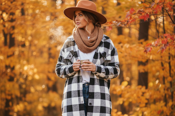 Womens Sherpa Lined Flannel Jacket with Hand Pockets